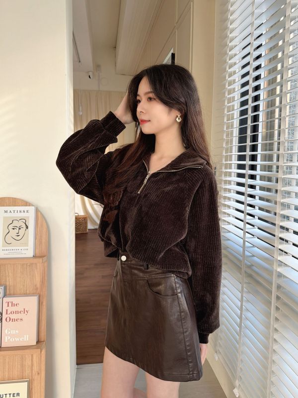 WQA93 率性簡約燈芯絨拉鍊上衣 