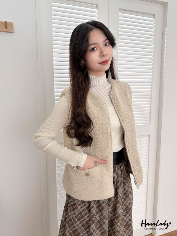 WJB16 百搭款絨毛拉鍊背心 