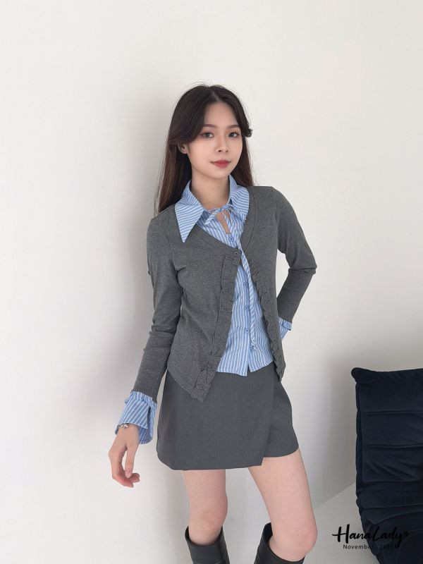 WJA69 y2k風超美直條拼接上衣 