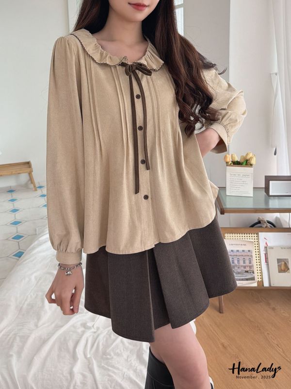 WJA40 超推日系蜜桃絨綁帶上衣 