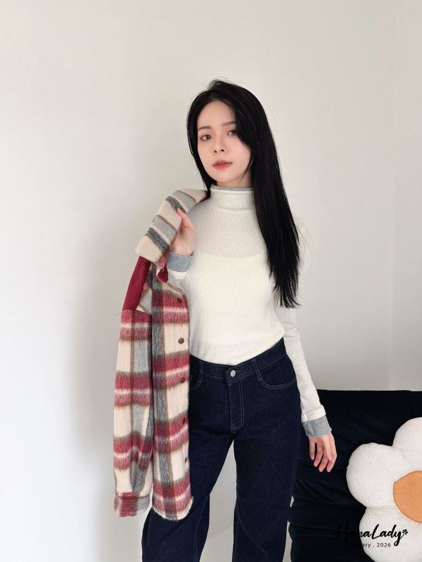 LEA75 棉絨拼接燈心絨格紋衫 