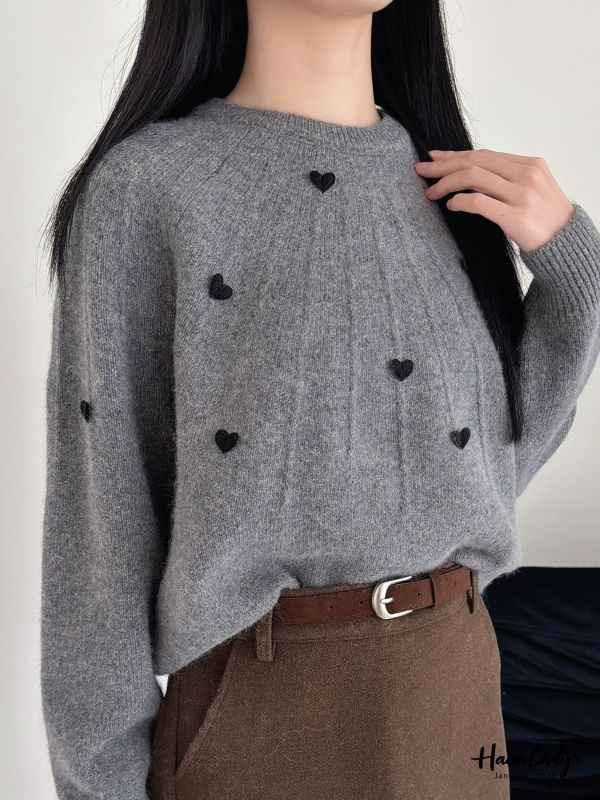 LEA68 絨布愛心親膚毛料針織上衣 