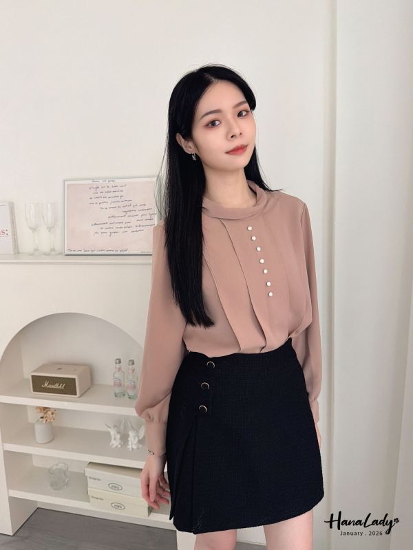 LEA28 珍珠小立領雪紡上衣 