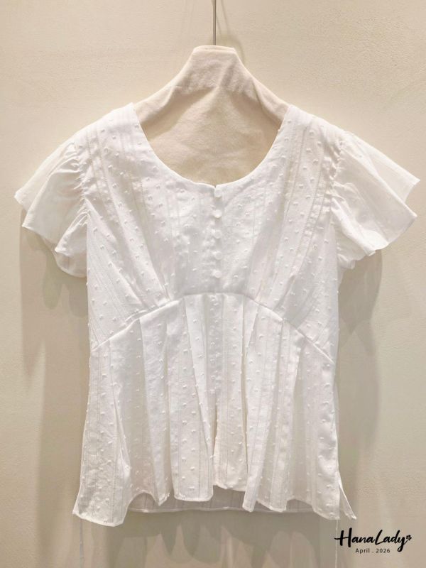 LFA29 線條繡球布綁帶上衣 