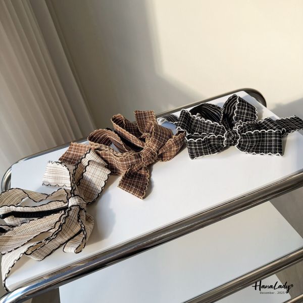 WQB43 格紋垂墜蝴蝶結香蕉夾 