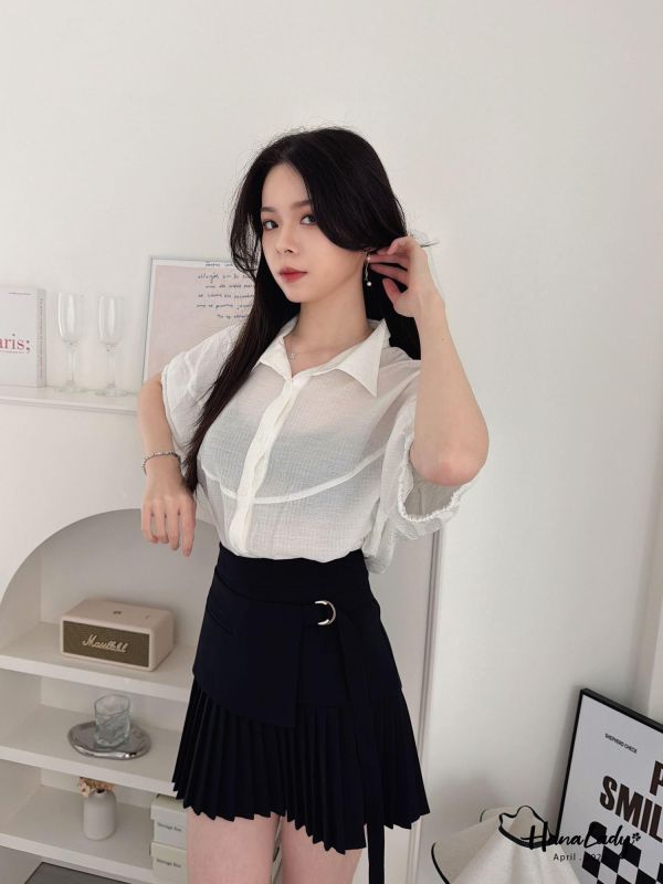 LFA47 釦帶設計拼接百摺褲裙 