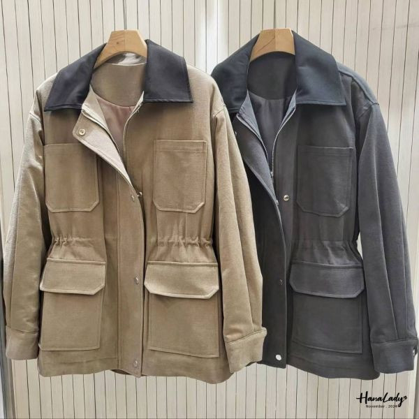 FJA83 率性麂皮領絨布舖棉外 