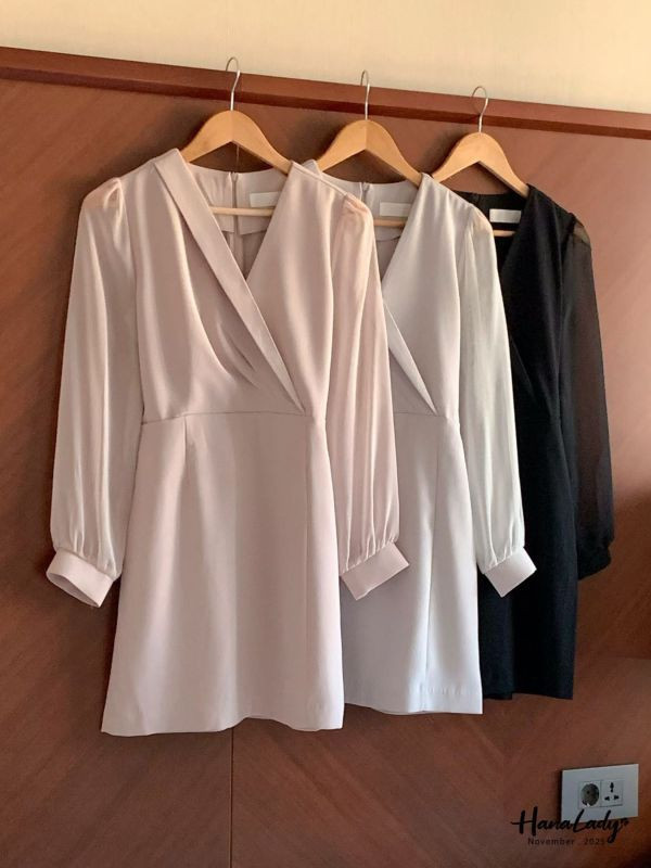 WJA59 層次交叉領透袖雪紡短洋 