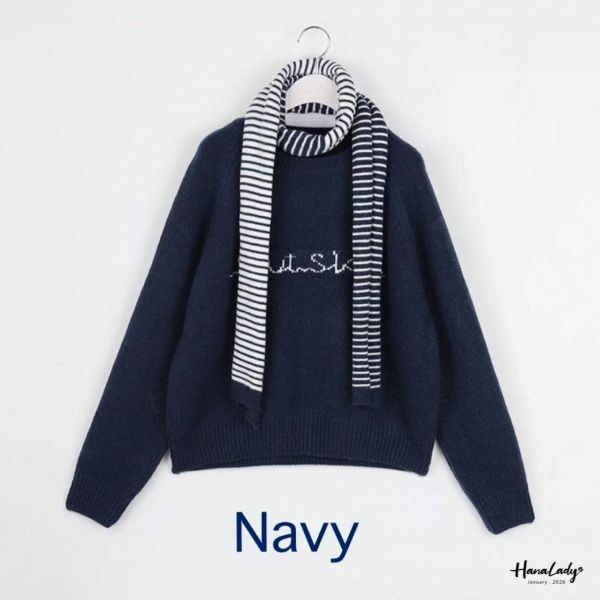 LEA04 雙色圍巾針織上衣 