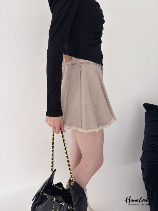 WJA84 寬腰雙釦鬚邊褲裙 