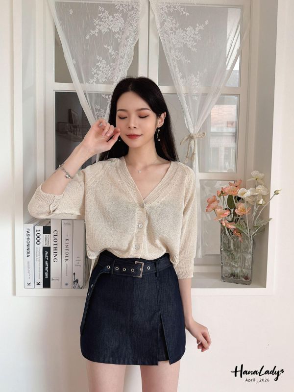 LFA54 貝殼釦點綴上衣罩衫 