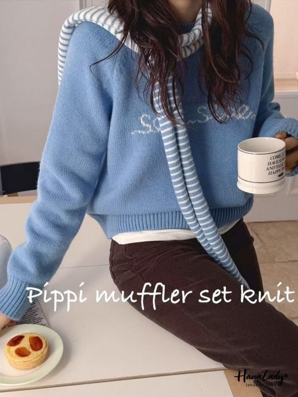 LEA04 雙色圍巾針織上衣 