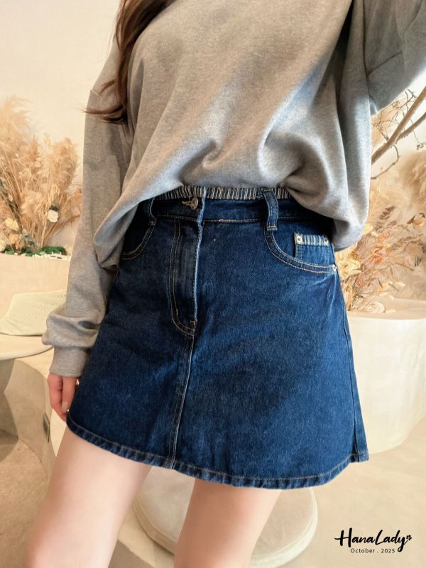 WTB38 顯瘦A字版線條丹寧褲裙 