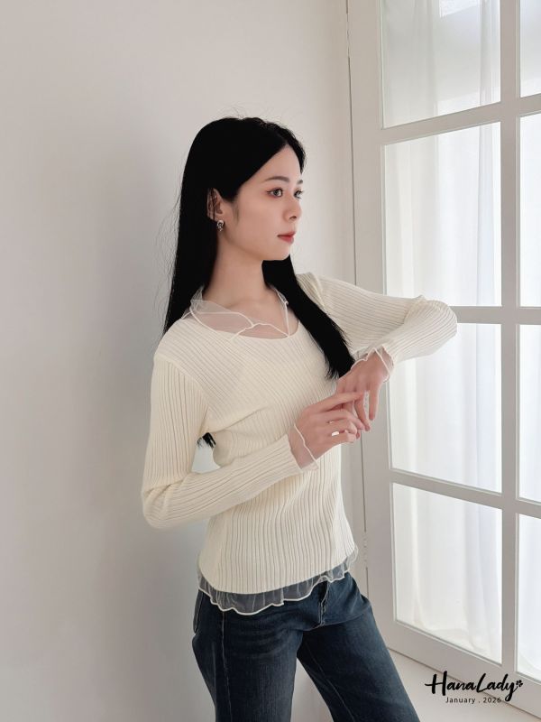 LEA66 網紗領針織上衣 