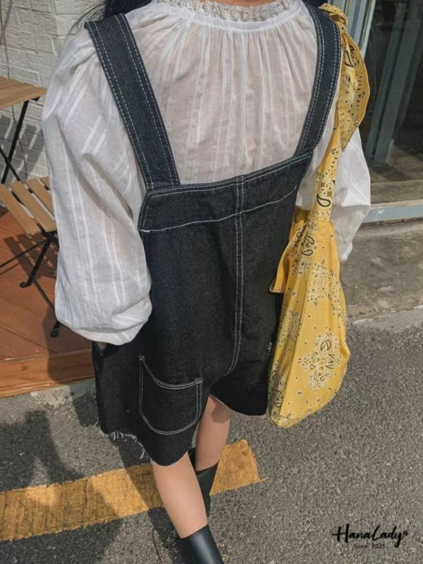 WLA37 休閒女孩線條吊帶褲 