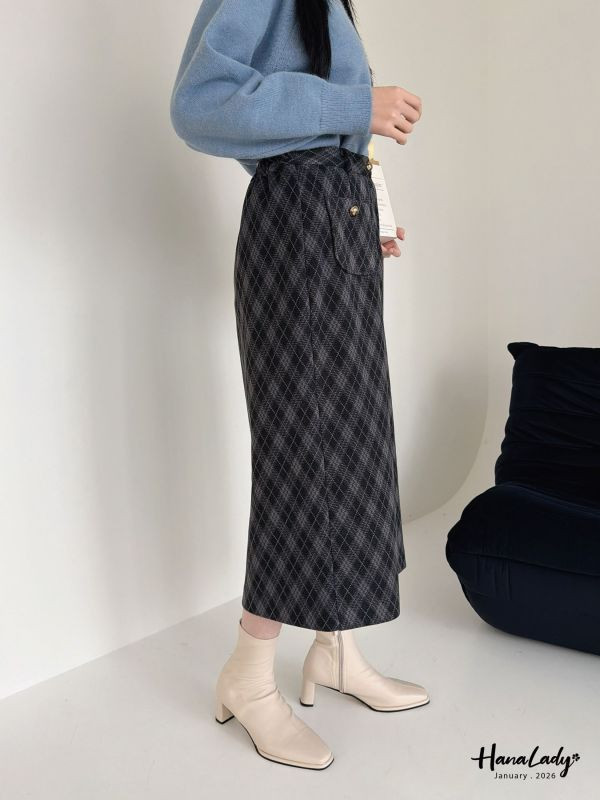 LEA40 精緻口帶設計前開衩長裙 