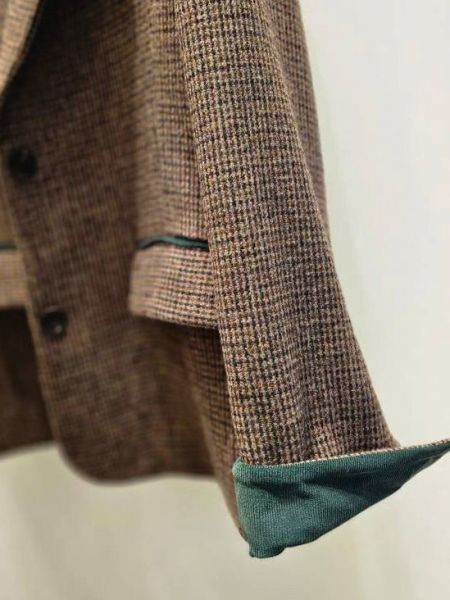 WQA79 燈心絨反摺袖格紋羊毛西外 