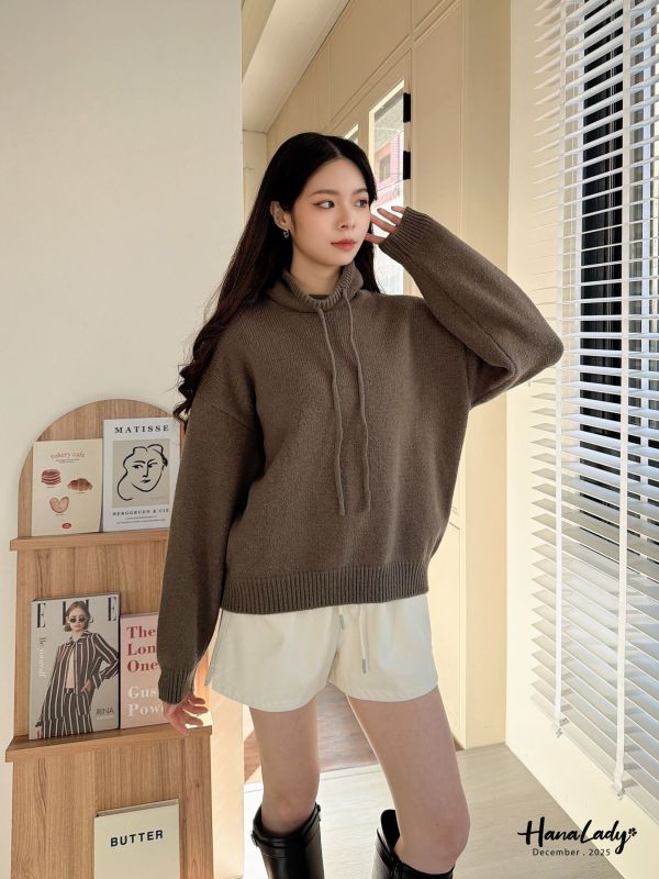 WQA76 抽繩高領混羊毛針織上衣 