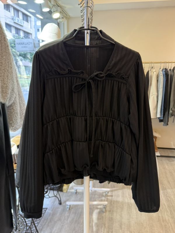 LEA59 綁結領層次QQ邊上衣 