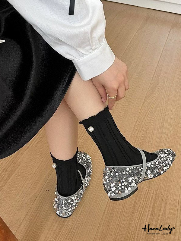 WJB34 可愛訂珠花邊襪 