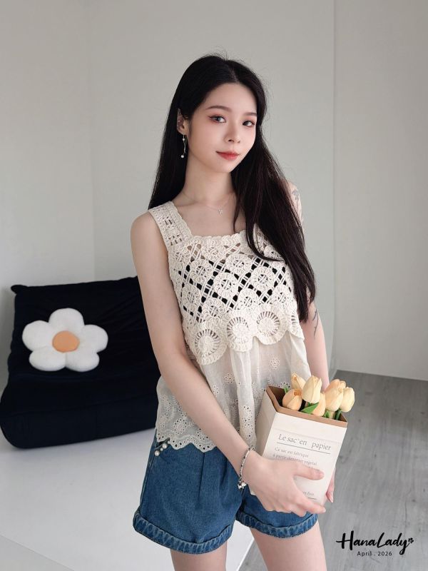 LFA23 小花編織刺繡背心 