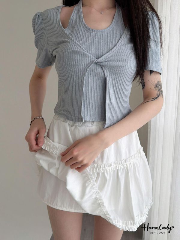 LFA43 側綁繩層次短褲裙 