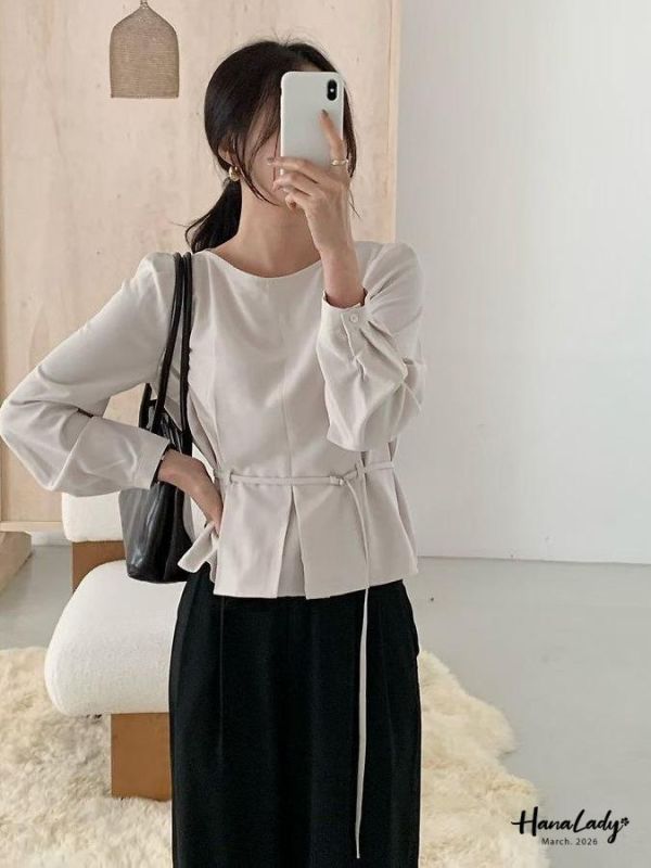 LSA36 知性百摺釦帶上衣 