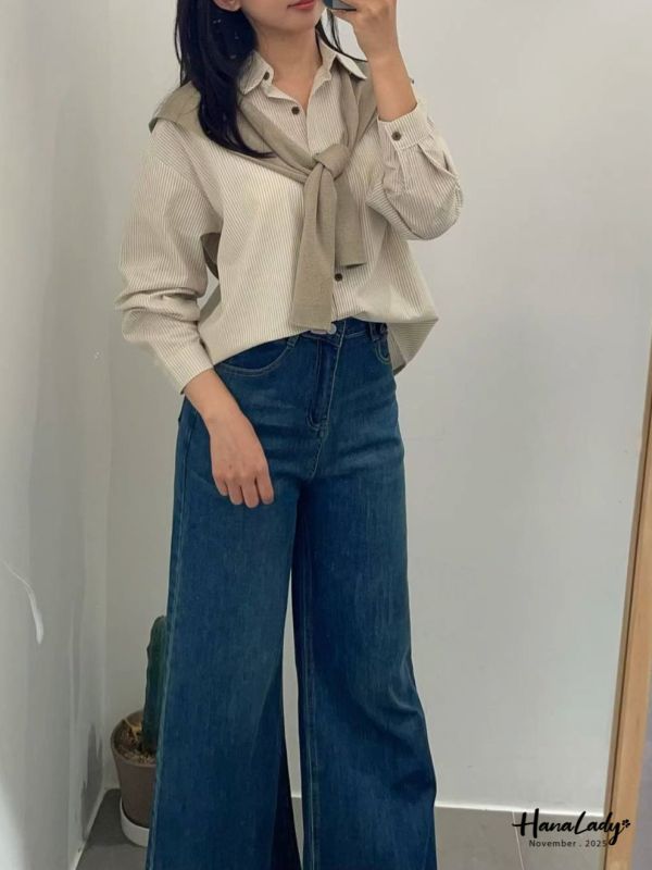 WJA11 直條順身披肩單寧衫 