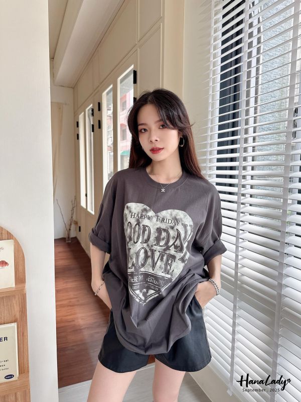 WKA67 簡單美式愛心寬鬆T恤 