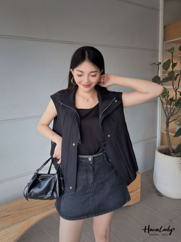 WTB35 必收俐落翻領拉鍊背心 