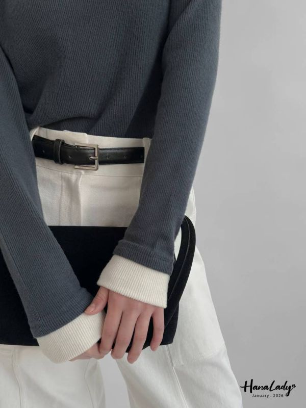 LEA72 配色立領棉絨坑條針織上衣 