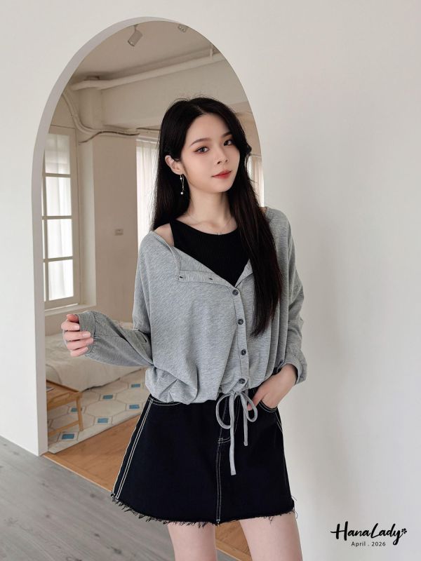 LFA30 柔軟親膚棉排釦下抽繩上衣 