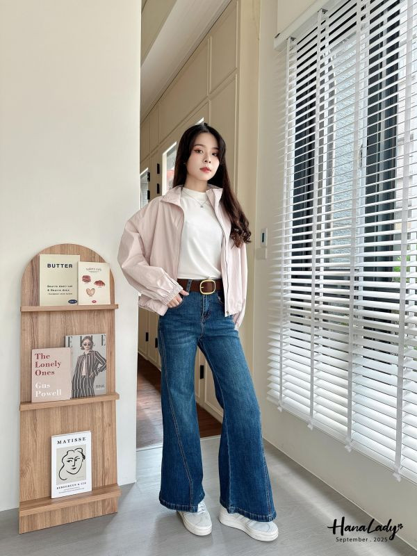 WKA59 復古麂皮腰帶喇叭丹寧褲 