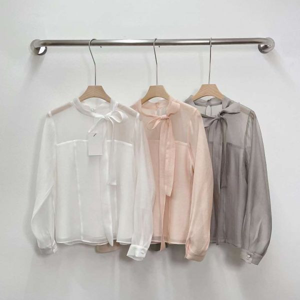 WQB20 氣質透袖領壓紋綁帶衫 