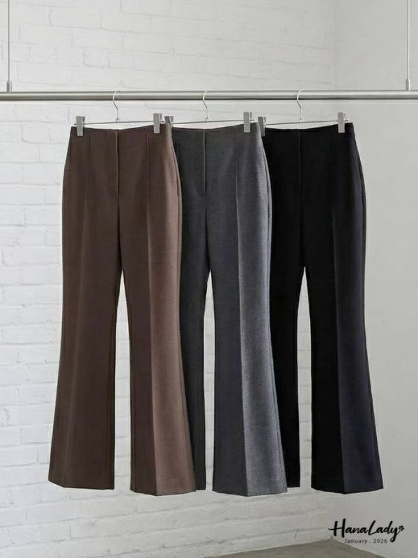 LEA91 輕薄棉絨休閒微喇叭西裝褲 