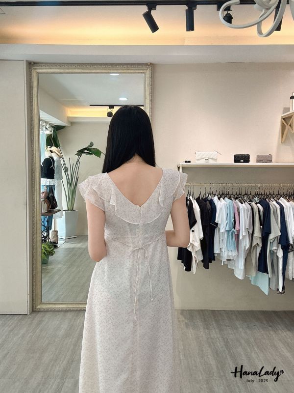 WCA46 古典荷葉V領碎花長洋 