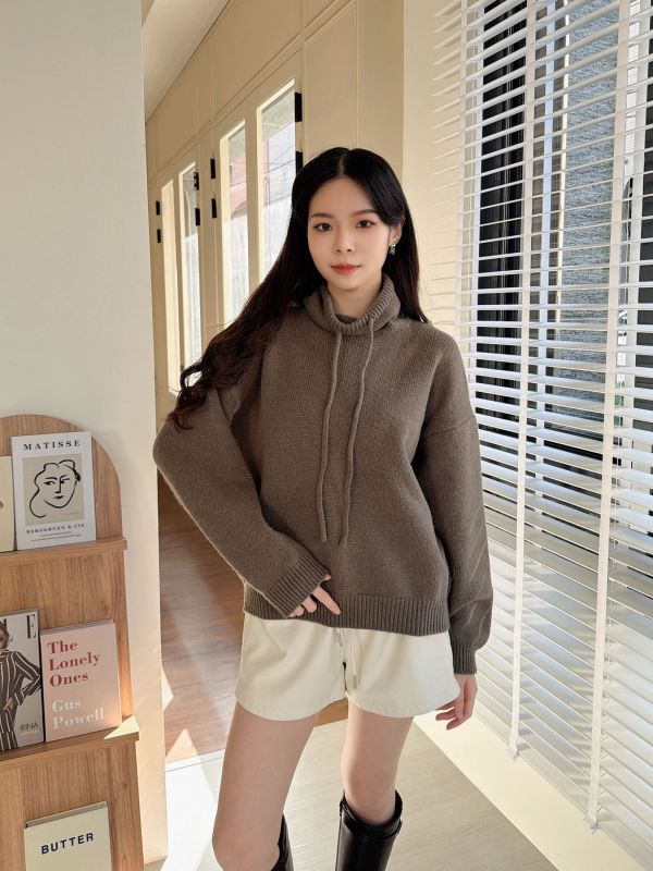 WQA76 抽繩高領混羊毛針織上衣 