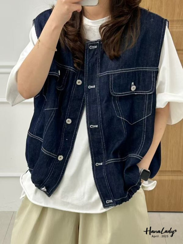 WFA77 寬鬆設計感車線質感背心 正韓 韓國服飾 韓國連線