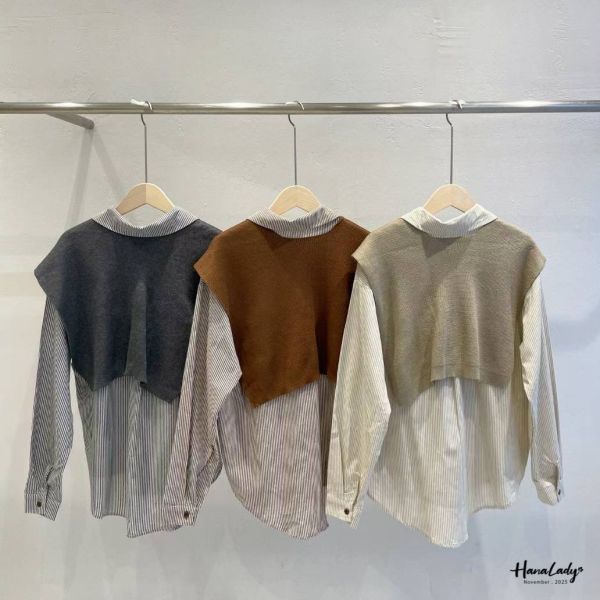 WJA11 直條順身披肩單寧衫 