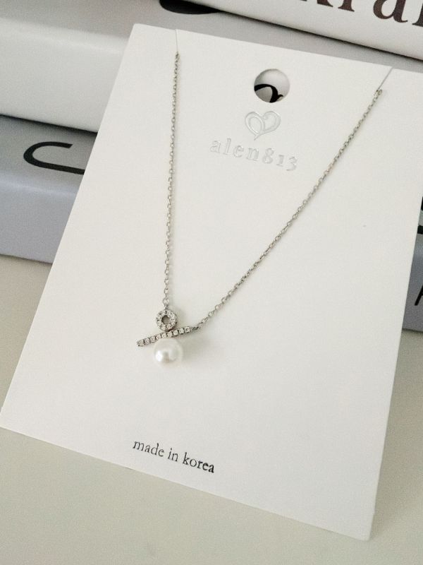 WQB49 純銀細鑽珍珠項鍊 