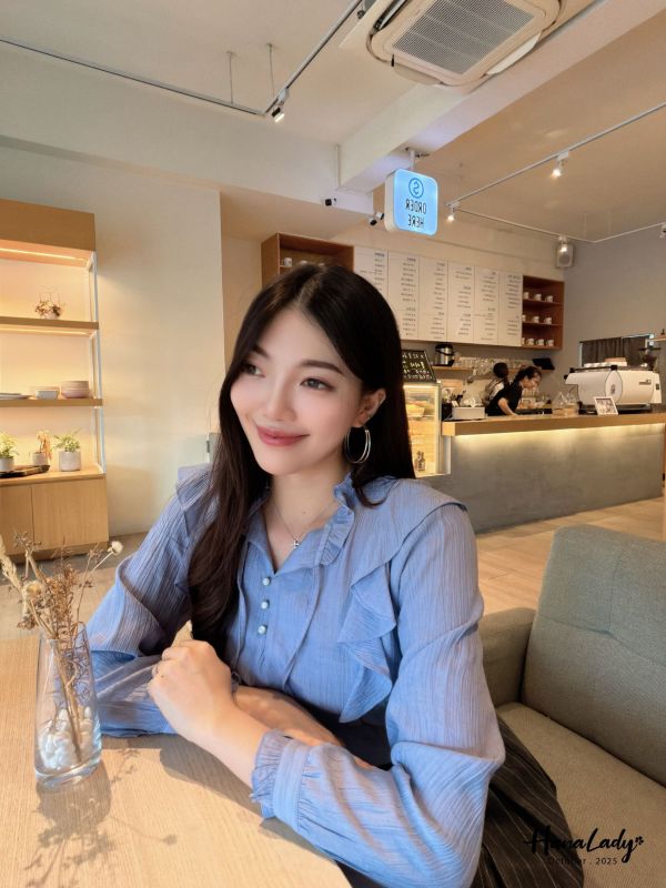 WTB37 波浪荷葉領綁結上衣 