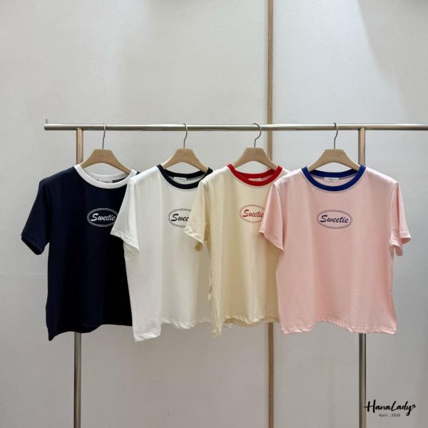 LFA89 配色領SWEETIE親膚涼感T 
