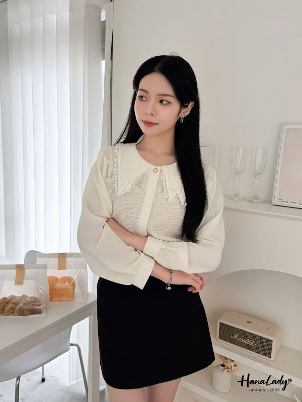 LEA23 超級美麗的毛呢雪紡上衣 