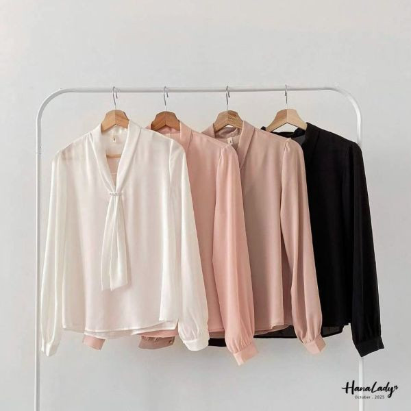 WTA65 柔美珍珠領巾雪紡衫 