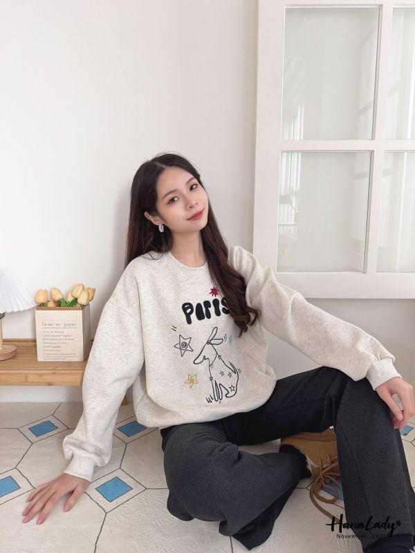 WJA18 狗狗塗鴉刺繡寬版大學T 