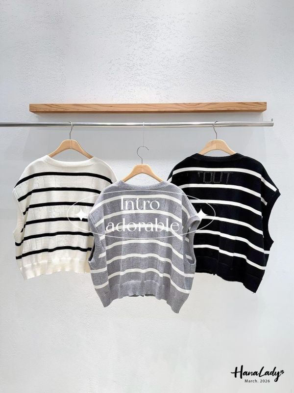 LSA13 美釦柔軟針織條紋背心 