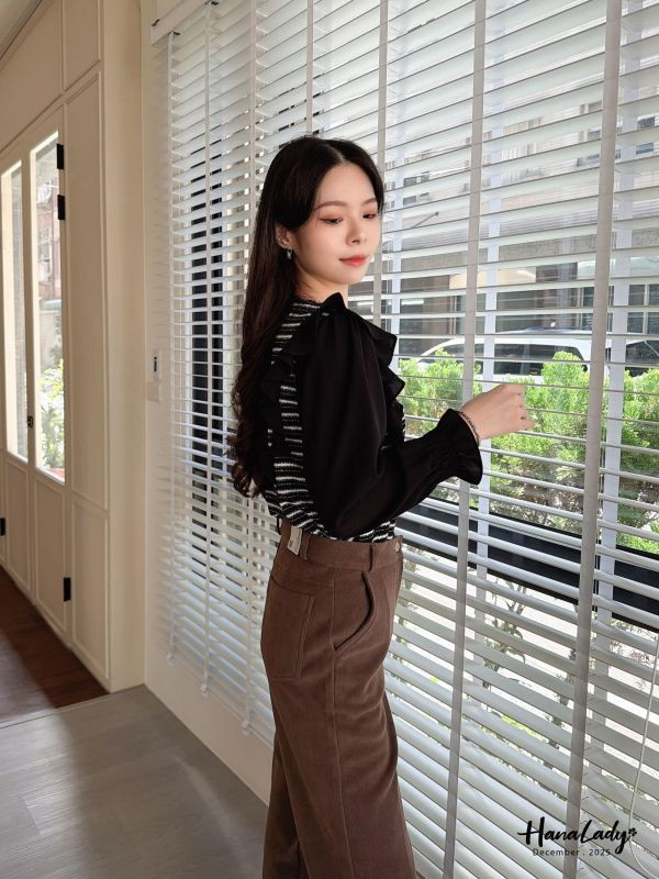 WQA09 七彩絲線波浪雪紡上衣 