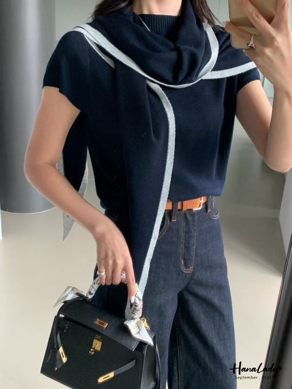 WKA80 兩件式領巾設計針織上衣 