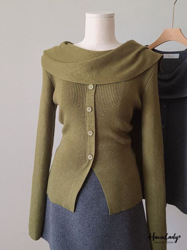 LEA63 斗篷綁結領針織上衣 