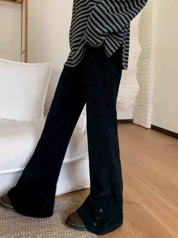 LEB17 暖呼三釦休閒刷毛喇叭褲 